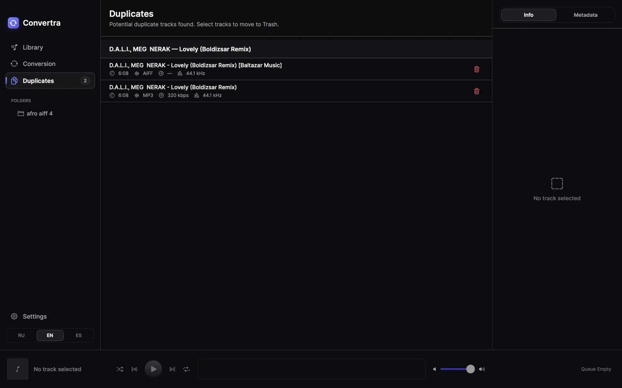Convertra — duplicate detection across the library