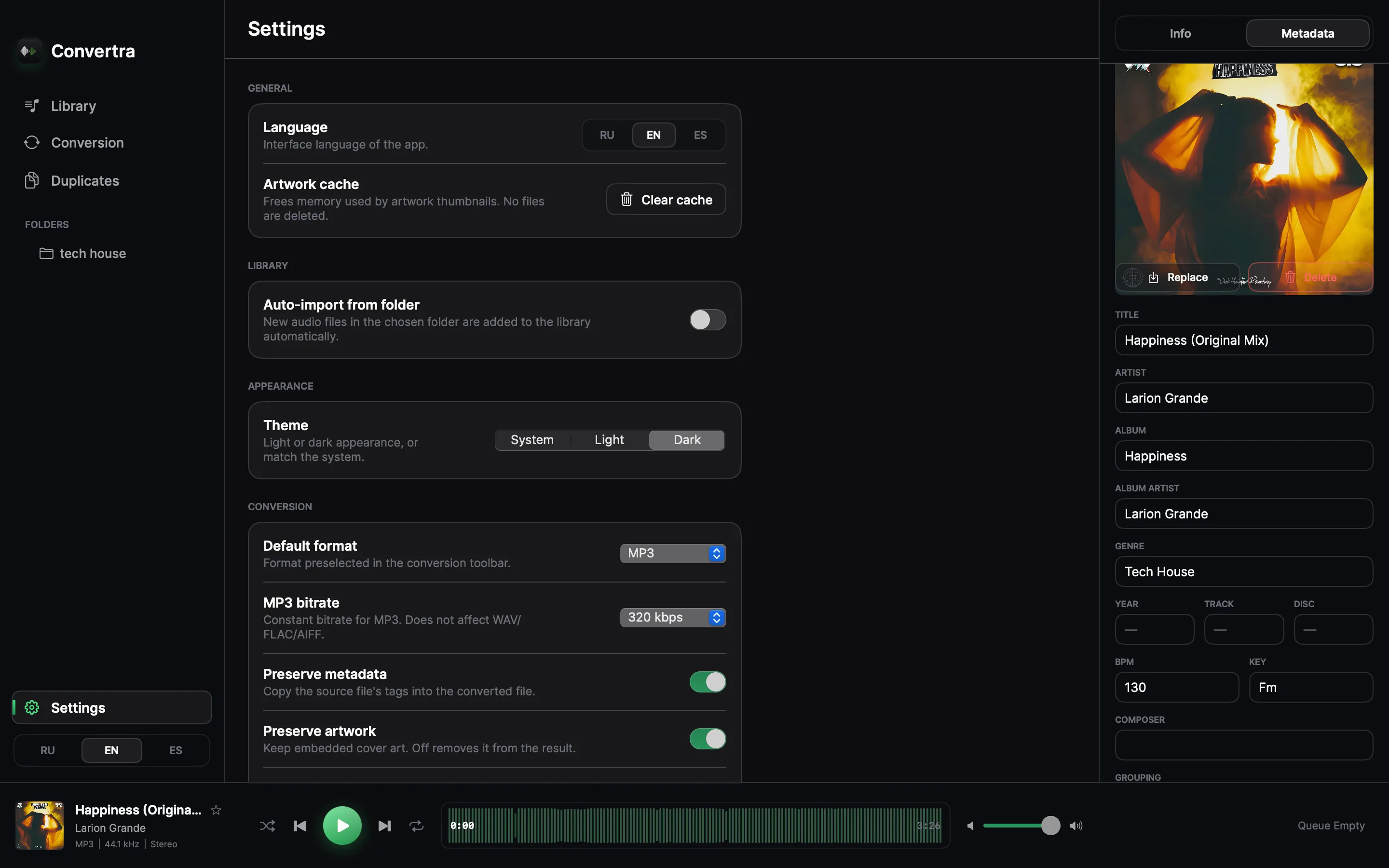Convertra — metadata & artwork editor
